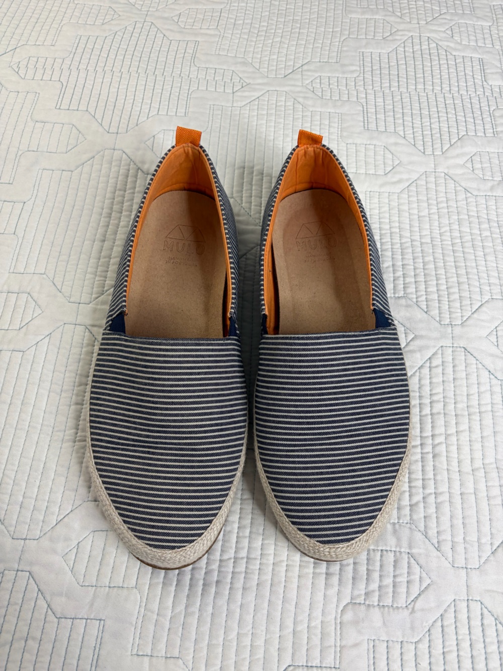 Mulo Mens Size 10 Breton Stripe Blue Linen Espadrilles Loafer Driving Shoes